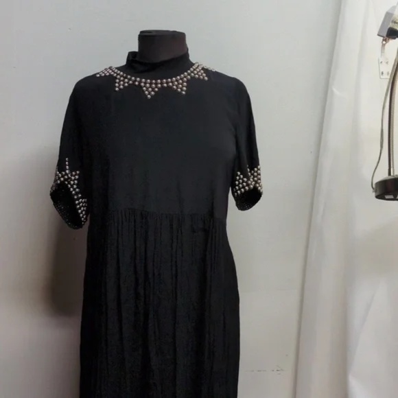 Vintage Double D Ranch Black Silver Stud Maxi Dress Circa 90s Size XS Oversized - Picture 10 of 16